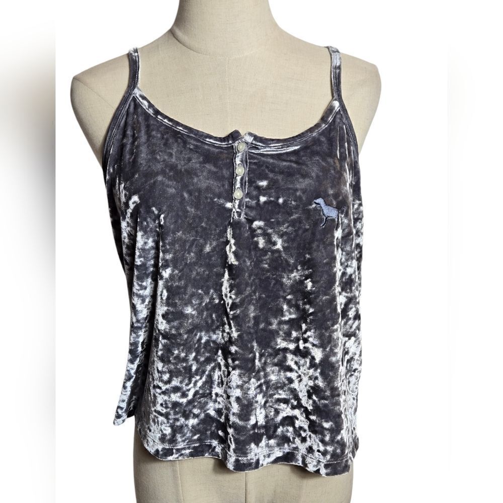 PINK Victoria's Secret Gray Y2K Velvet Logo Camisole